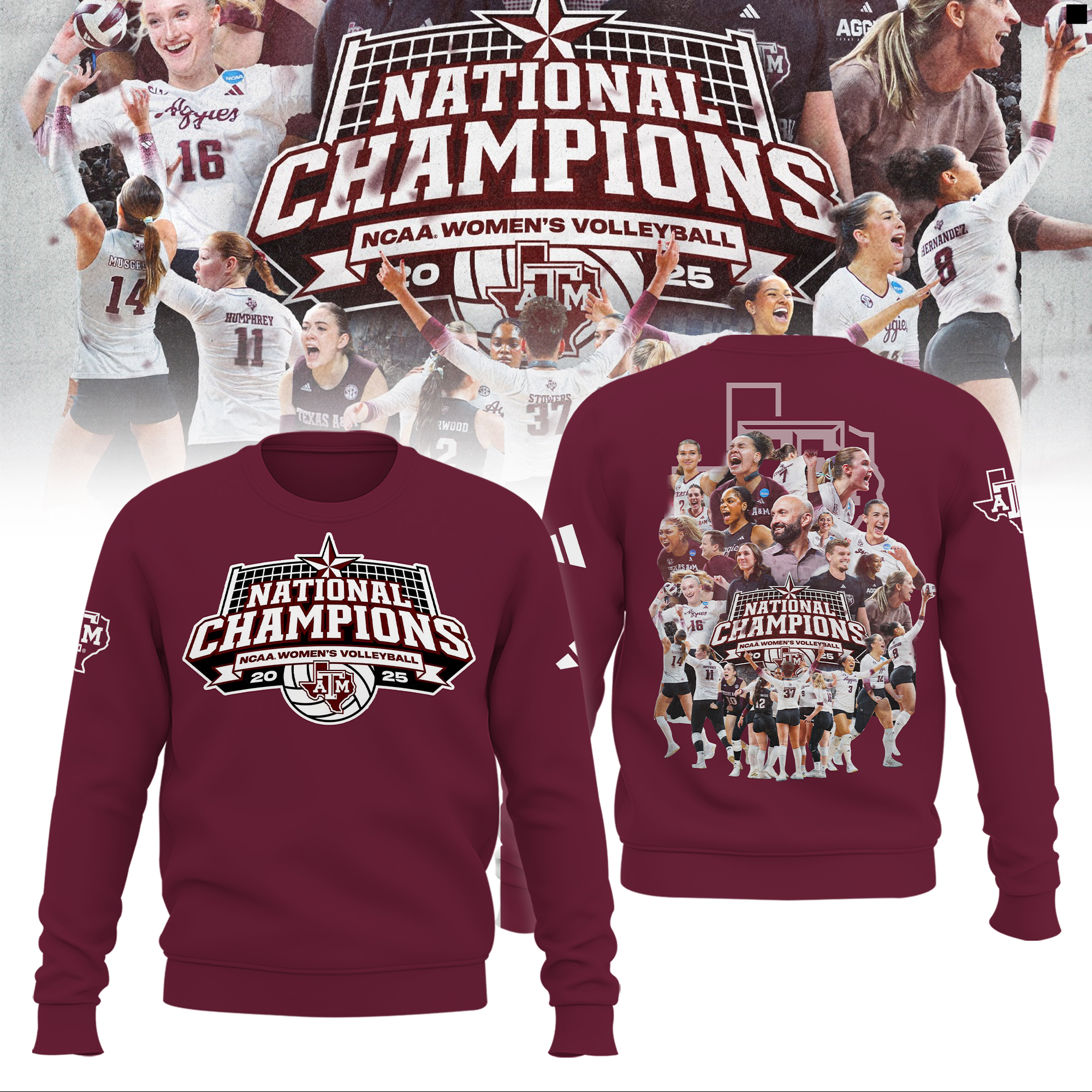Texas A&M Aggies 2025 NCAA Women’s Volleyball National Champions Combo Texas A&M Aggies 2025 NCAA Women’s Volleyball National Champions Combo