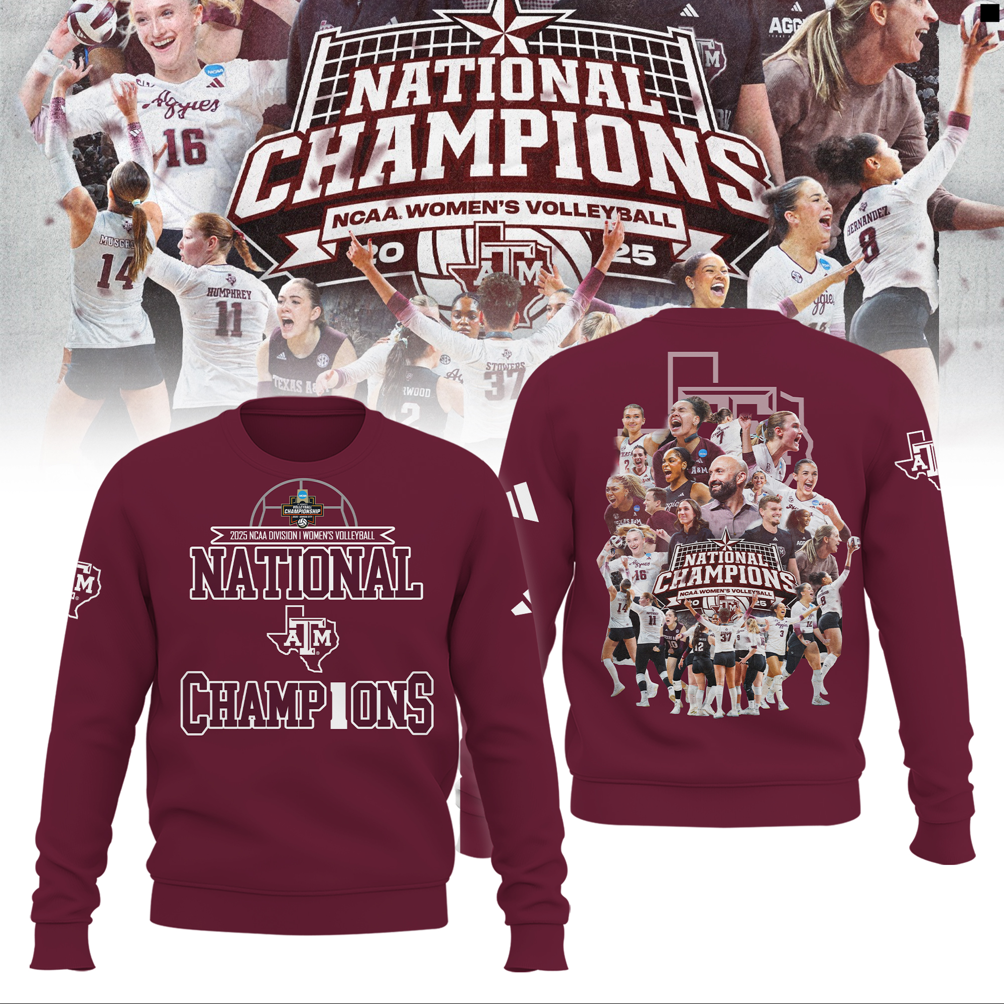 Texas A&M Aggies 2025 NCAA Women’s Volleyball National Champions Combo Texas A&M Aggies 2025 NCAA Women’s Volleyball National Champions Combo