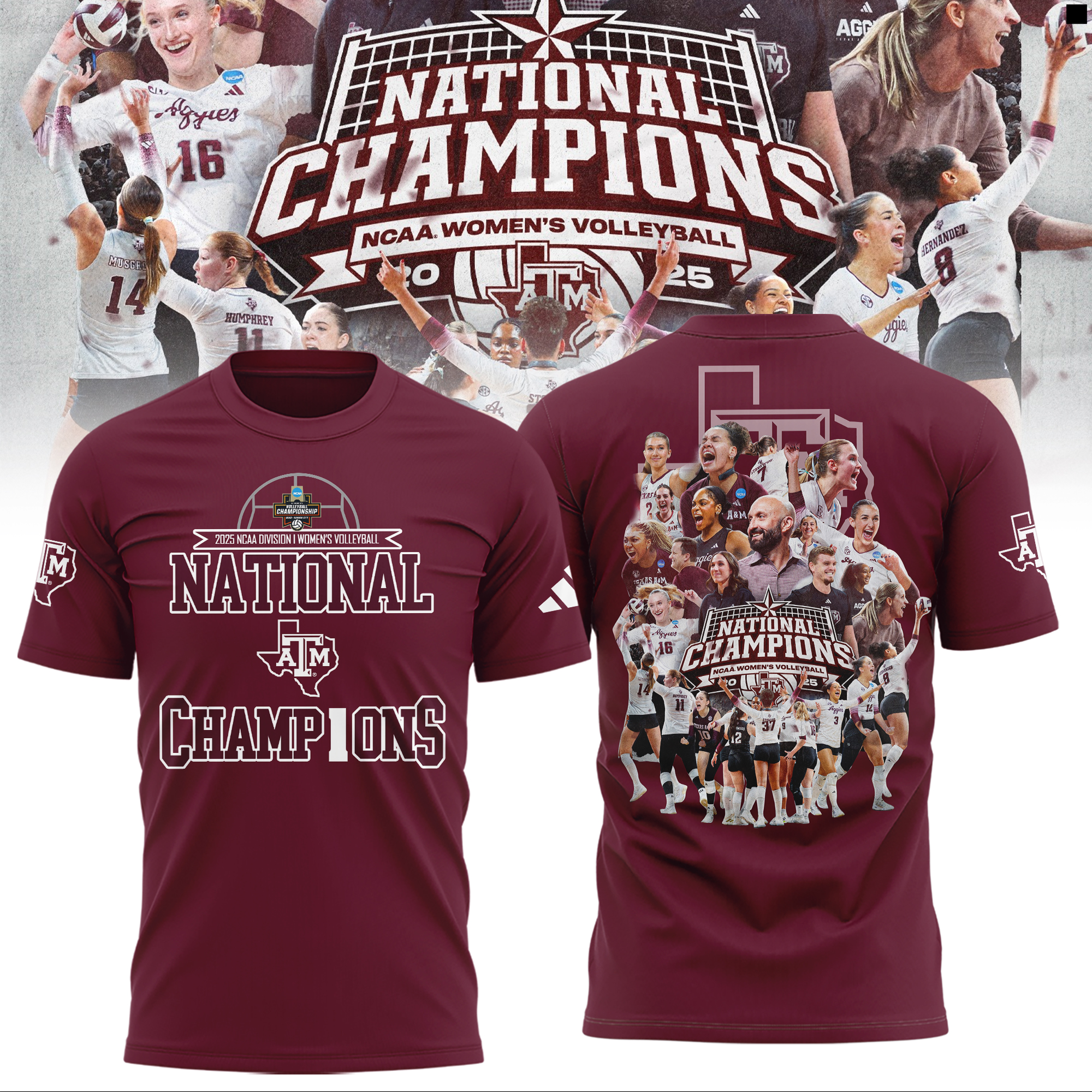 Texas A&M Aggies 2025 NCAA Women’s Volleyball National Champions Combo Texas A&M Aggies 2025 NCAA Women’s Volleyball National Champions Combo