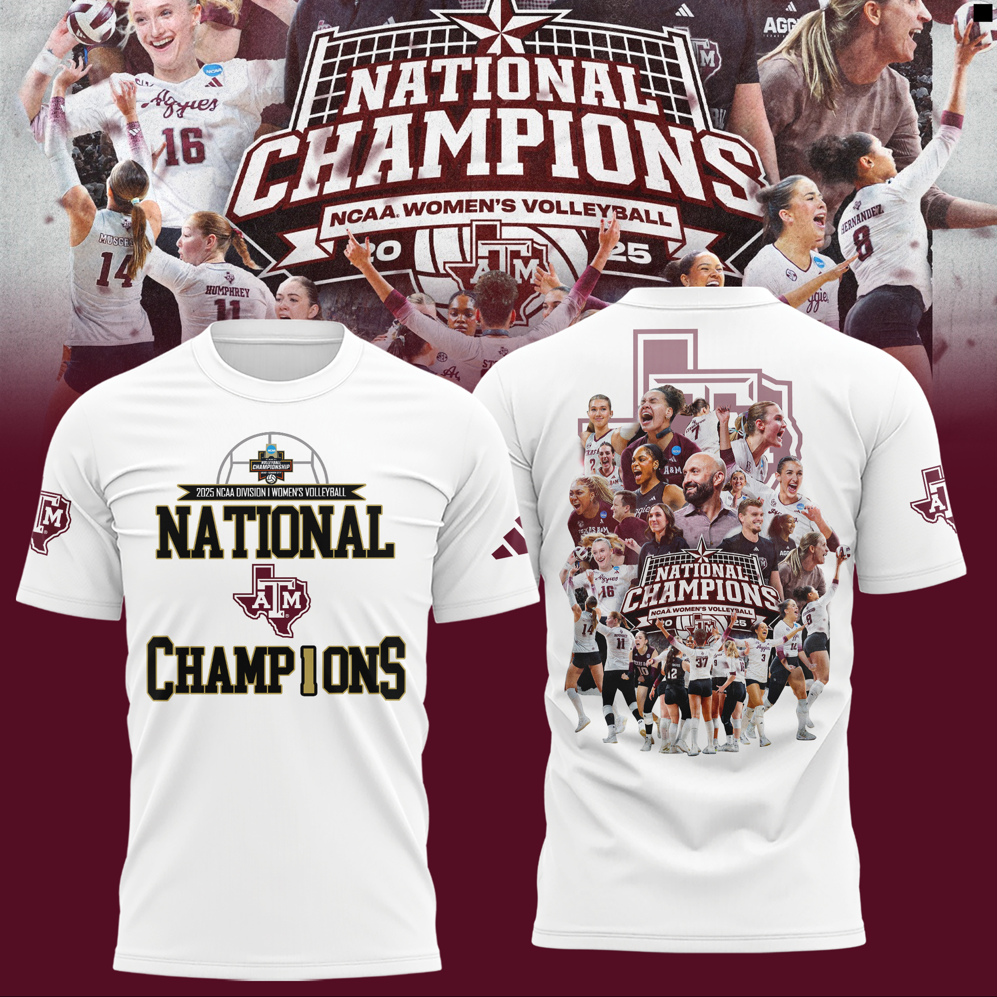 Texas A&M Aggies 2025 NCAA Women’s Volleyball National Champions Combo Texas A&M Aggies 2025 NCAA Women’s Volleyball National Champions Combo