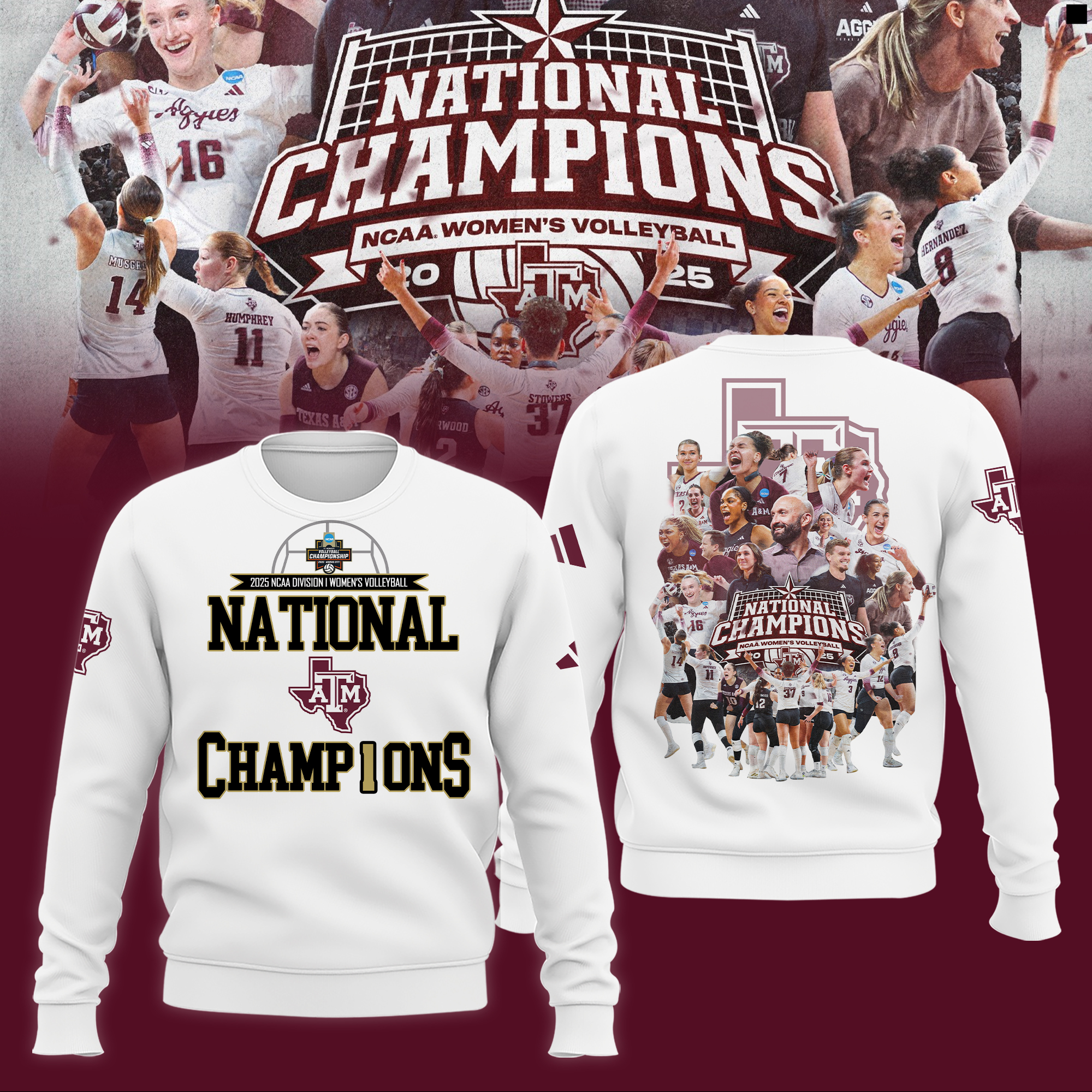 Texas A&M Aggies 2025 NCAA Women’s Volleyball National Champions Combo Texas A&M Aggies 2025 NCAA Women’s Volleyball National Champions Combo